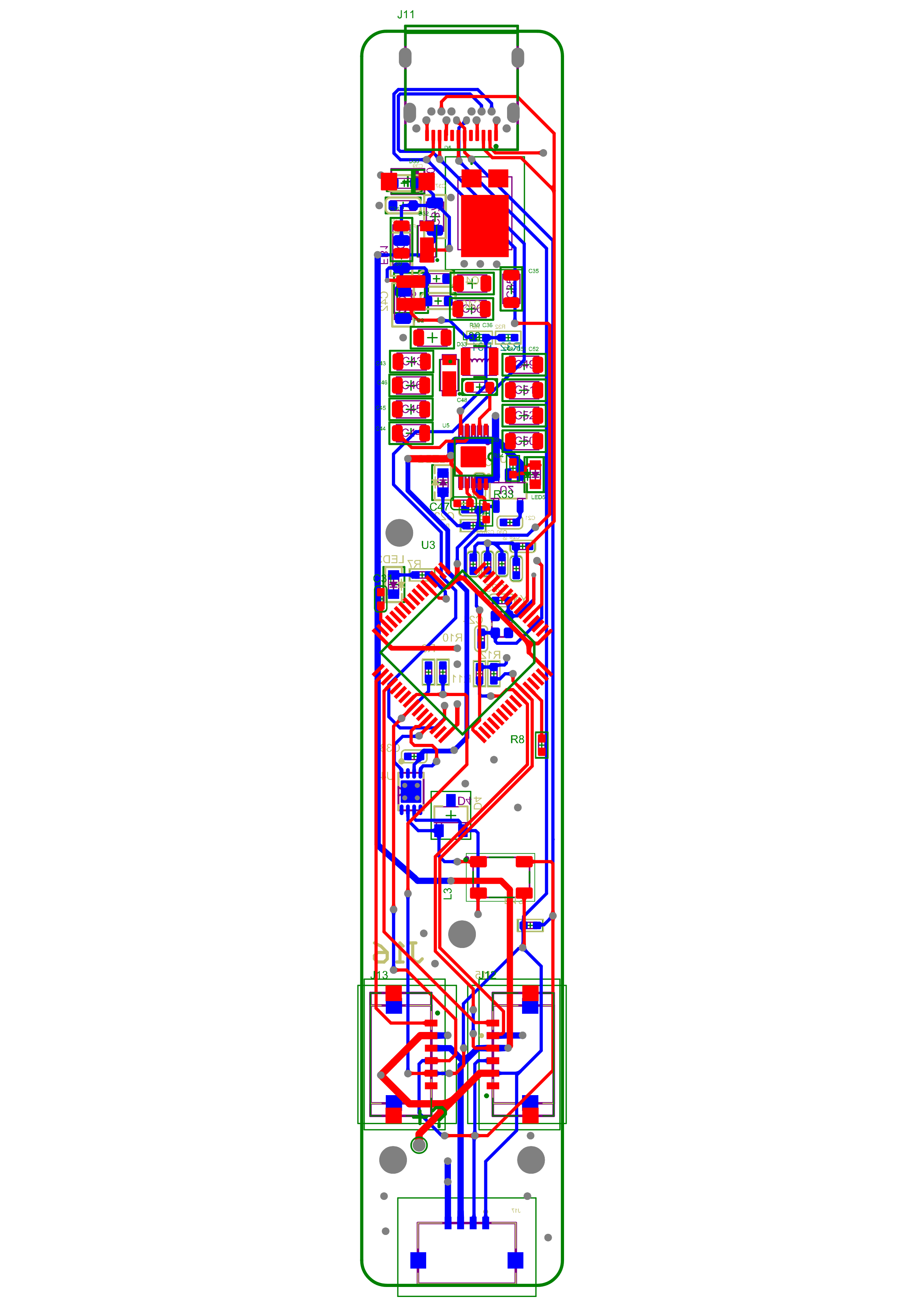 MCU, 전원 및 통신 회로가 배치된 PCB artwork